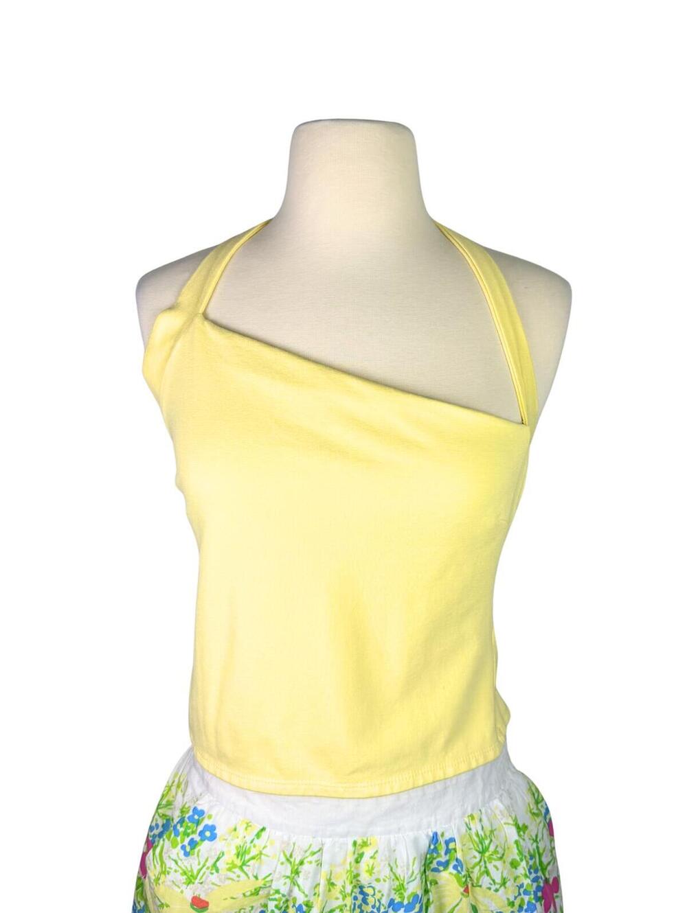 Y2K Butter Yellow Asymmetrical Halter Top Indie Sleaze Coquette